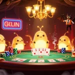 Playing poker at myhm88 with glowing glowworms lighting up the casino atmosphere, showcasing rich elements.