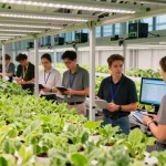 Innovative CIKA4D indoor agriculture facility featuring a team designing advanced vertical farming systems for optimal plant growth.