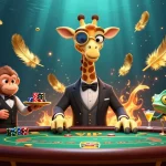 Experience TR88's dynamic casino atmosphere with a high-roller giraffe, poker, and vibrant game elements.