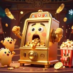 Engage with Guitgini's vibrant slot machine celebration, featuring golden jackpots and cheering characters.