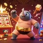 LLwin features a thrilling casino illustration of a beetle champion amidst a jackpot explosion.