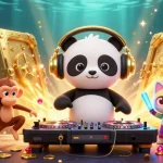 Experience the fun at 123B casino with DJ panda, dancing monkey, and glow-stick kitten!