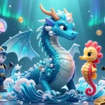 Immerse in Cổng game Sunwin, showcasing animated characters alongside crypto elements and vibrant underwater scenes.