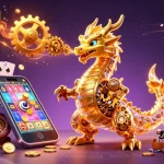 labewa4d menampilkan permainan slot dengan karakter naga emas dan ulah teknik di latar belakang.