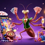 Join the excitement at z188 as the giant mantis card sharp deals cards amidst golden coins and lively gameplay.