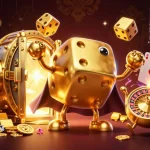 Win big with KUBET COM's dazzling casino games and gold-filled treasures in this vibrant 3D illustration.
