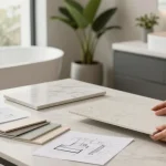 KKR solid surface products displayed in a modern bathroom design setting.