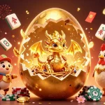Experience cm88's exciting gaming atmosphere with a golden dragon among poker chips and vibrant casino elements.