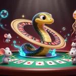 Engage in thrilling bets with tikus4d surrounded by vibrant cosmic gaming elements and cartoon characters.