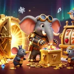 Experience the excitement of new88 chính thức with a dynamic steampunk scene featuring slot machines and treasures