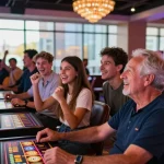 Exciting gaming atmosphere at wd138.com with diverse players enjoying slot machines.